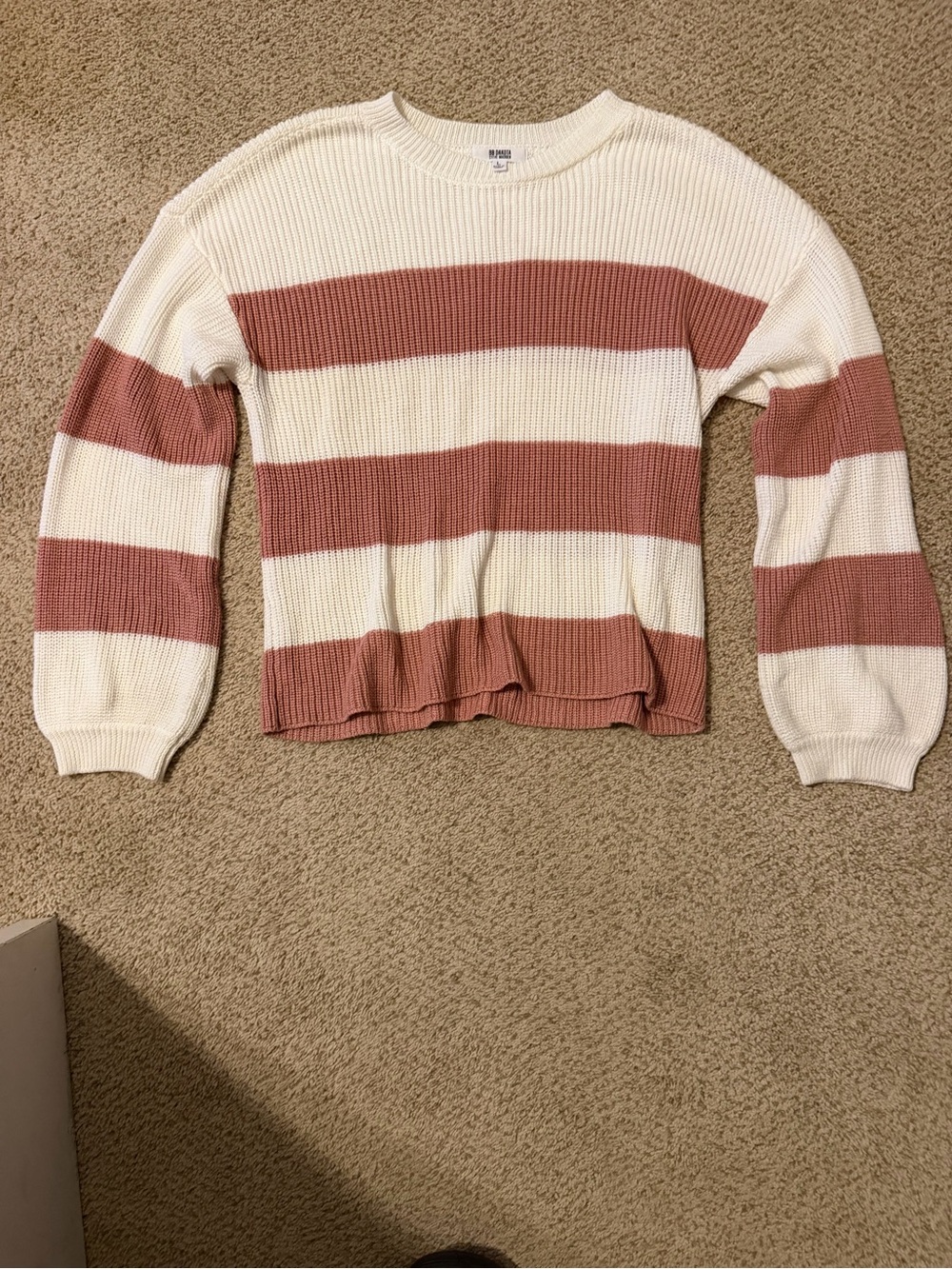 Steve Madden Cream and Dusty Rose Striped Crew Sweater